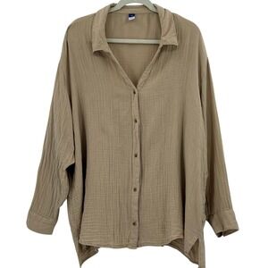 Old Navy Womens XXL Button Down‎ Shirt Crinkle Gauze Oversized Top Tan Blouse